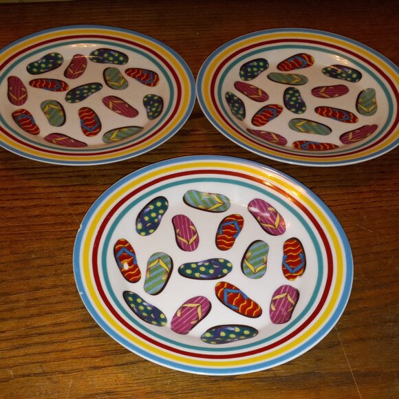 3 Godinger & Co. 7.5" Dessert Plate Flip Flop Design Summer Colorful Dinnerware - Picture 2 of 10